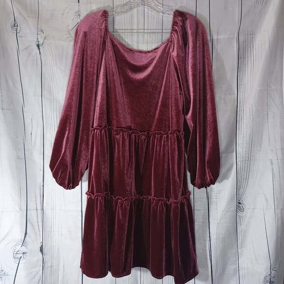 Betsey Johnson V-neck Mini Velvet Long Sleeve Dress in Burgundy - Picture 8 of 13
